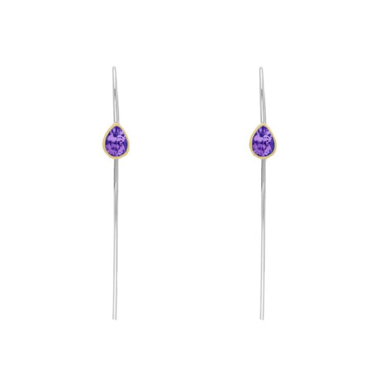 9ct Yellow Gold Sterling Silver Amethyst Stepping Stones 5x7mm Pear Drop Hook Earrings