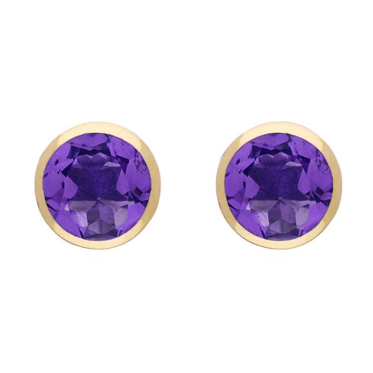9ct Yellow Gold Sterling Silver Amethyst Stepping Stones Round Stud Earrings