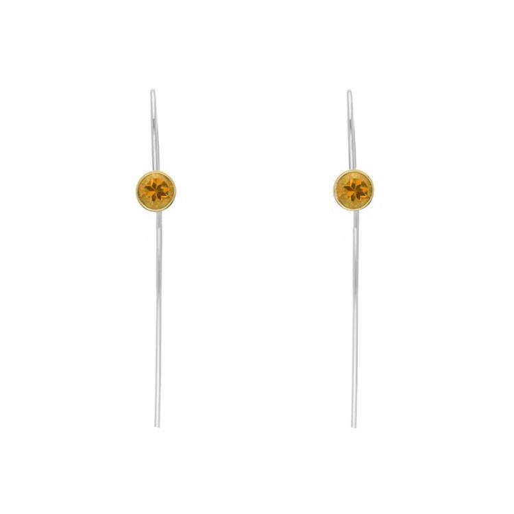 9ct Yellow Gold Sterling Silver Citrine Stepping Stones 5mm Round Hook Earrings