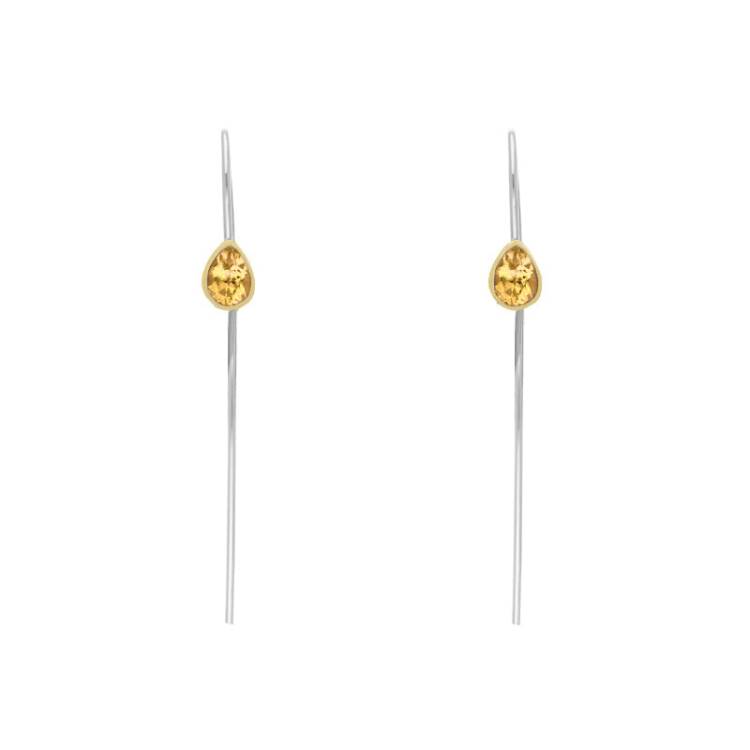 9ct Yellow Gold Sterling Silver Citrine Stepping Stones 5x7mm Pear Drop Hook Earrings