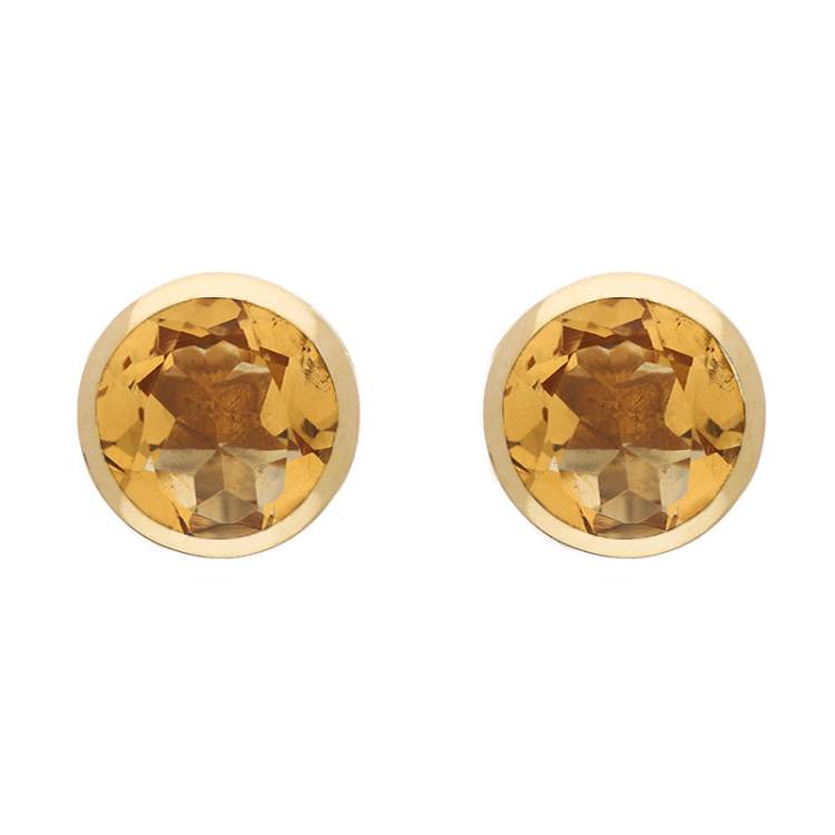 9ct Yellow Gold Sterling Silver Citrine Stepping Stones Round Stud Earrings