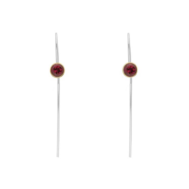 9ct Yellow Gold Sterling Silver Garnet Stepping Stones 5mm Round Hook Earrings