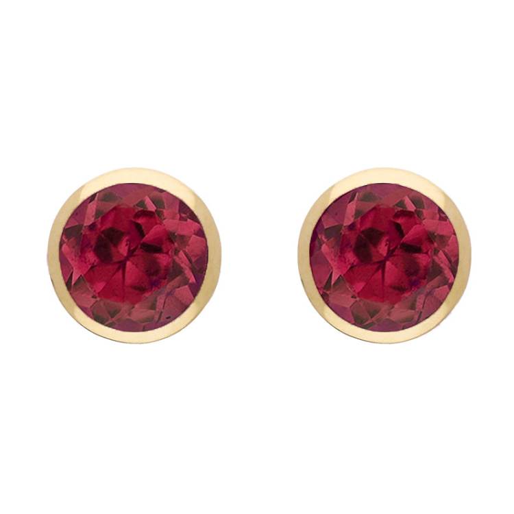 9ct Yellow Gold Sterling Silver Garnet Stepping Stones Round Stud Earrings