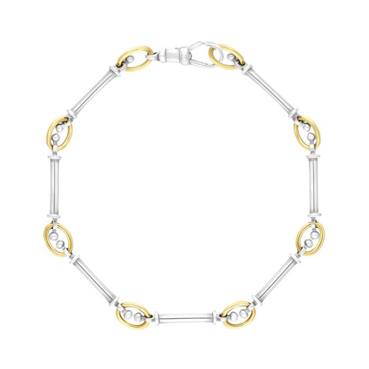 9ct Yellow Gold Sterling Silver Handmade Baton Link Bracelet