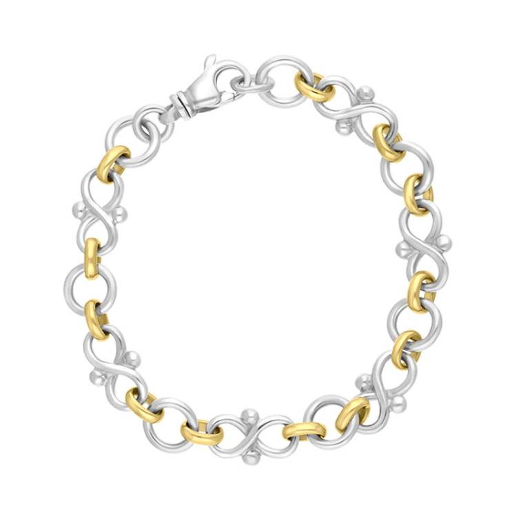 9ct Yellow Gold Sterling Silver Infinity Link Handmade Bracelet