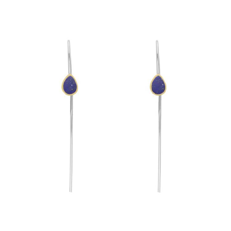 9ct Yellow Gold Sterling Silver Lapis Lazuli Stepping Stones 5x7mm Pear Drop Hook Earrings