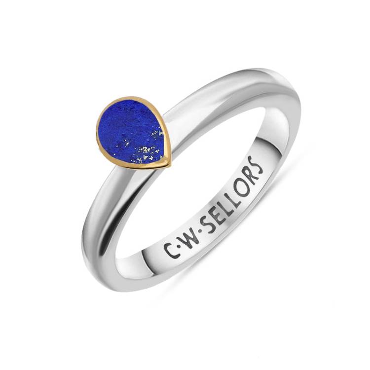 9ct Yellow Gold Sterling Silver Lapis Lazuli Stepping Stones Pear Ring