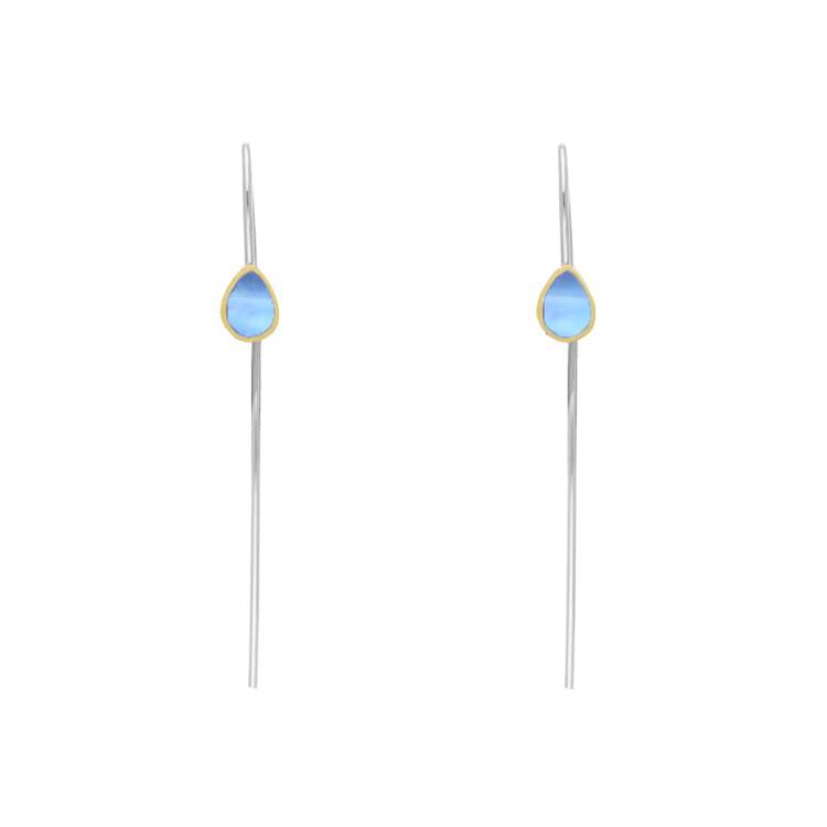 9ct Yellow Gold Sterling Silver Moonstone Stepping Stones 5x7mm Pear Drop Hook Earrings