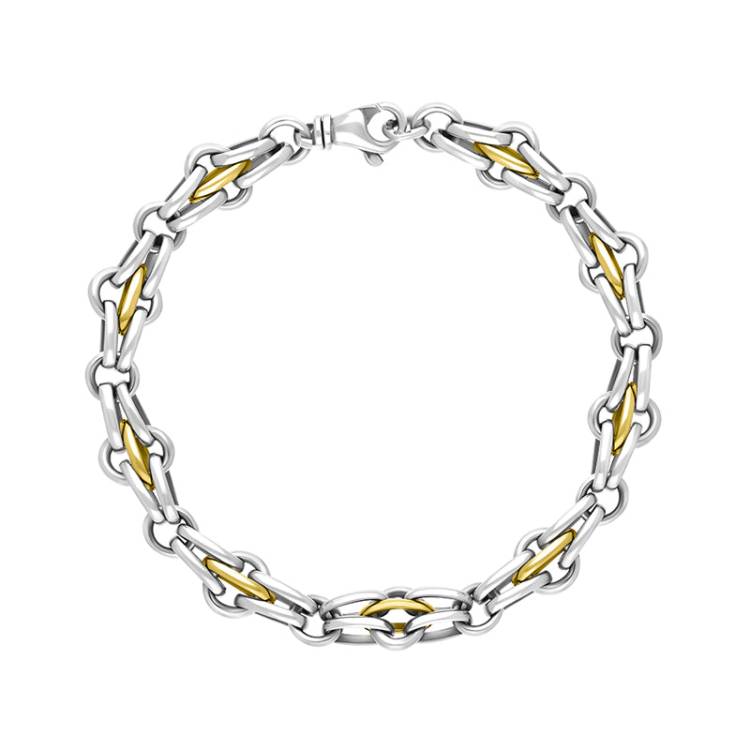 9ct Yellow Gold Sterling Silver Multi Link Cable Chain Bracelet
