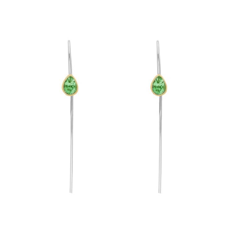9ct Yellow Gold Sterling Silver Peridot Stepping Stones 5x7mm Pear Drop Hook Earrings