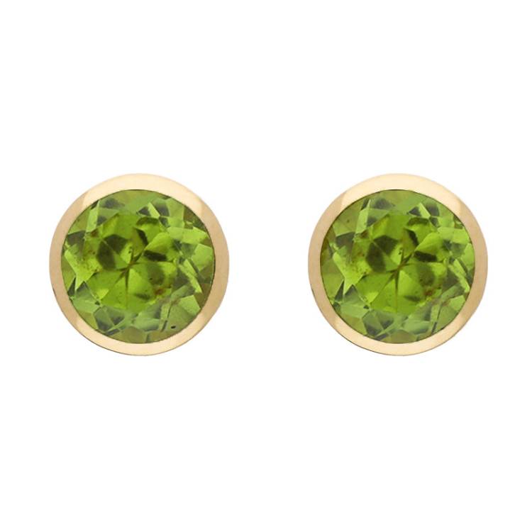 9ct Yellow Gold Sterling Silver Peridot Stepping Stones Round Stud Earrings
