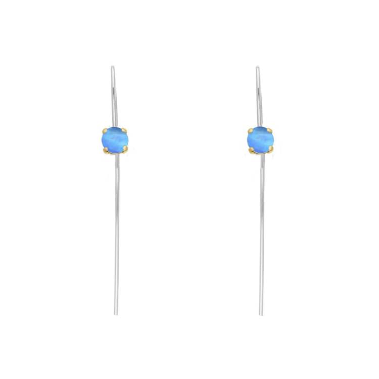 9ct Yellow Gold Sterling Silver Moonstone Stepping Stones 5mm Round Claw Set Hook Earrings