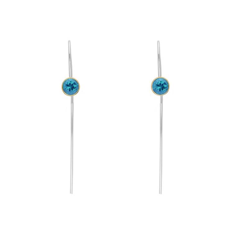 9ct Yellow Gold Sterling Silver Topaz Stepping Stones 5mm Round Hook Earrings