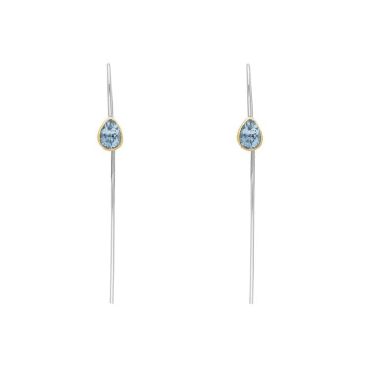 9ct Yellow Gold Sterling Silver Topaz Stepping Stones 5x7mm Pear Drop Hook Earrings