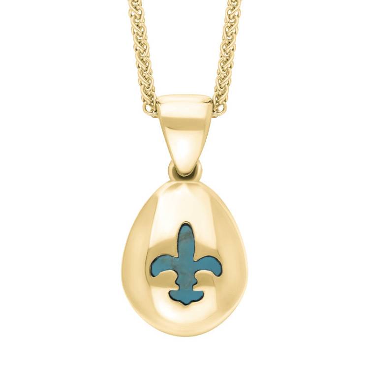 9ct Yellow Gold Turquoise Fleur De Lis Pear Shape Necklace