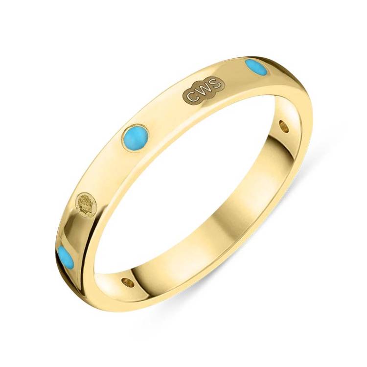 9ct Yellow Gold Turquoise King's Coronation Hallmark 3mm Ring - Z