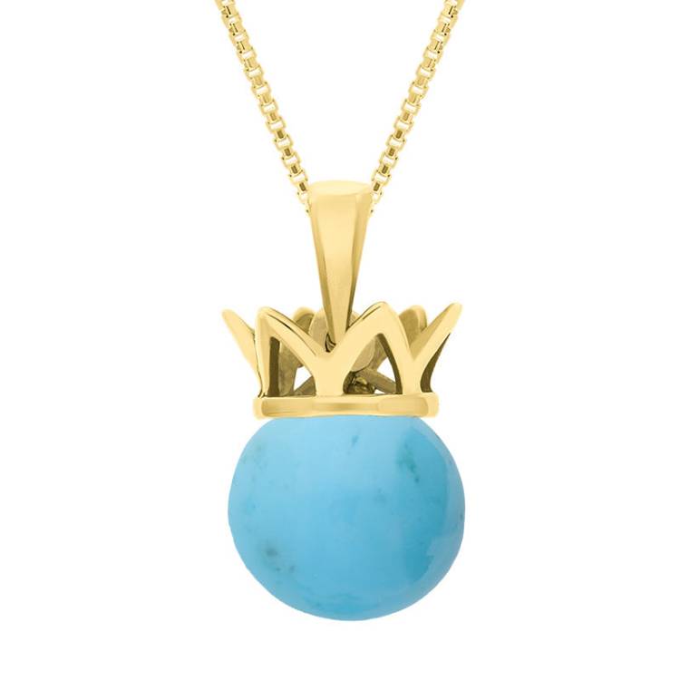 9ct Yellow Gold Turquoise Royal Coronet 11mm Bead Pendant - Yellow Gold