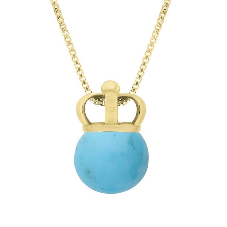 9ct Yellow Gold Turquoise Royal Crown 11mm Bead Pendant - Yellow Gold