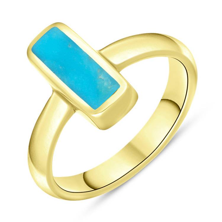 9ct Yellow Gold Turquoise Slim Oblong Ring - Yellow Gold