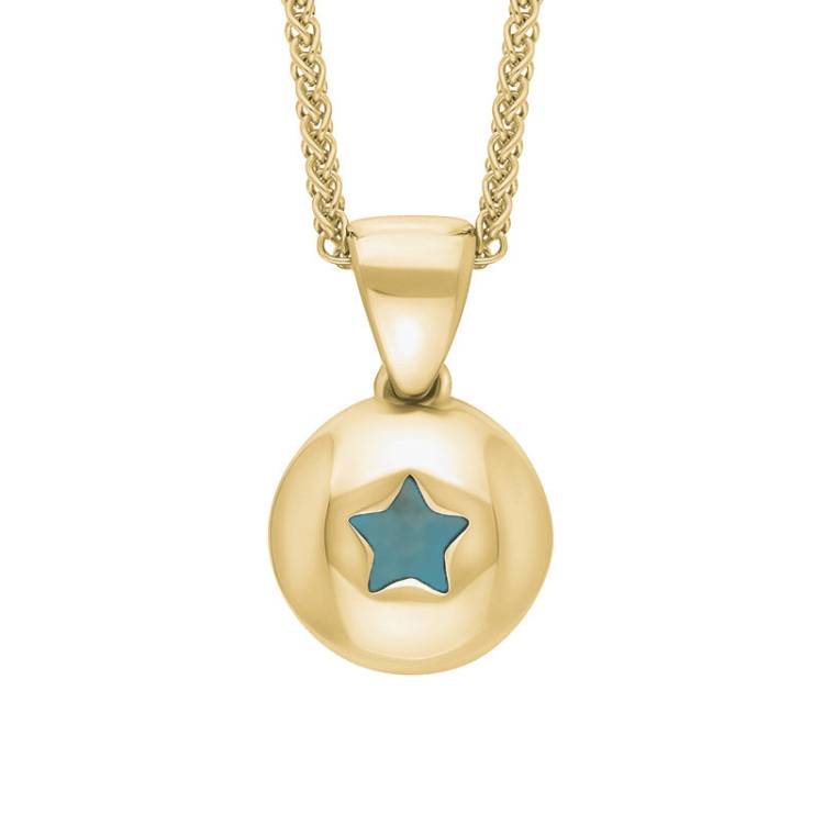 9ct Yellow Gold Turquoise Star Disc Necklace