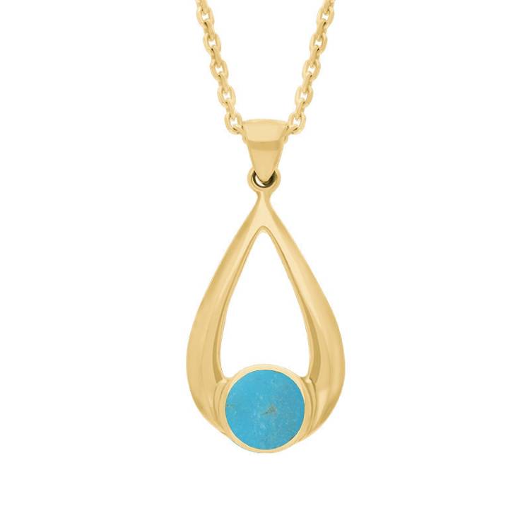 9ct Yellow Gold Turquoise Teardrop Necklace - Yellow Gold