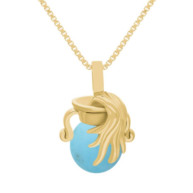 9ct Yellow Gold Turquoise Zodiac Aquarius 8mm Bead Pendant - Yellow Gold