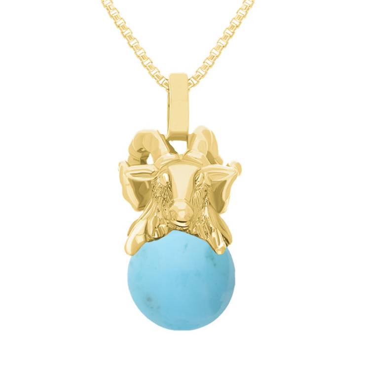 9ct Yellow Gold Turquoise Zodiac Aries 8mm Bead Pendant - Yellow Gold