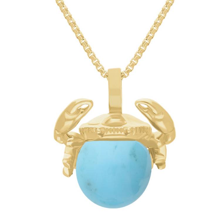 9ct Yellow Gold Turquoise Zodiac Cancer 8mm Bead Pendant - Yellow Gold