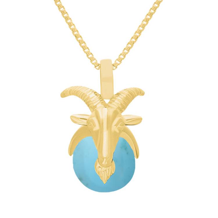 9ct Yellow Gold Turquoise Zodiac Capricorn 9mm Bead Pendant - Yellow Gold