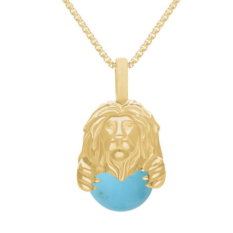 9ct Yellow Gold Turquoise Zodiac Leo 10mm Bead Pendant - Yellow Gold