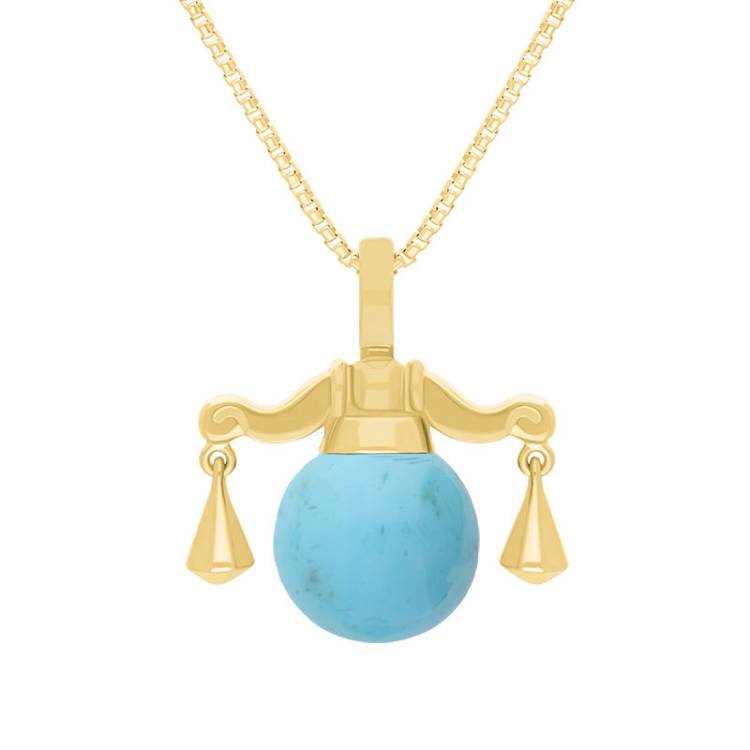 9ct Yellow Gold Turquoise Zodiac Libra 8mm Bead Pendant - Yellow Gold