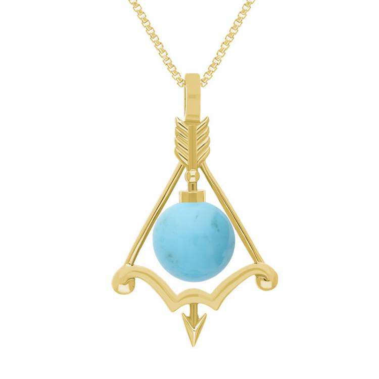 9ct Yellow Gold Turquoise Zodiac Sagittarius 8mm Bead Pendant - Yellow Gold