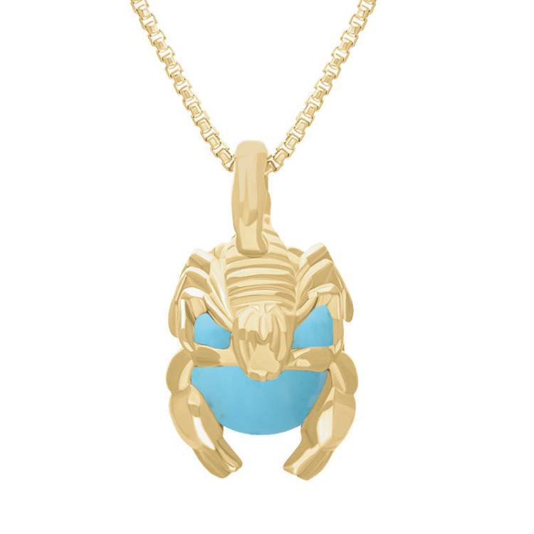 9ct Yellow Gold Turquoise Zodiac Scorpio 9mm Bead Pendant - Yellow Gold