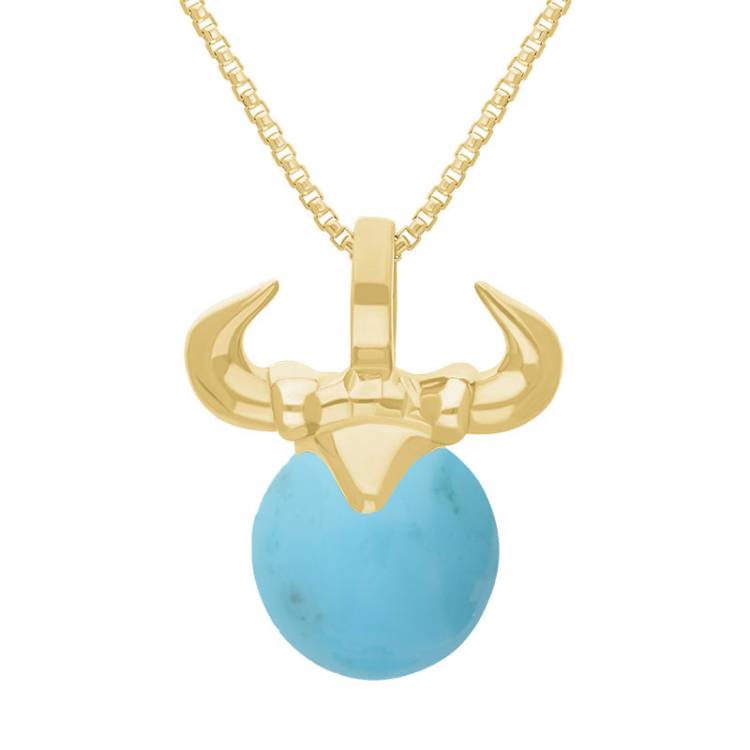 9ct Yellow Gold Turquoise Zodiac Taurus 10mm Bead Pendant - Yellow Gold