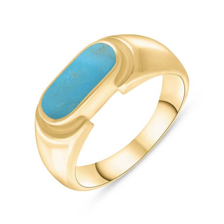 9ct Yellow Gold Turquoise Oval Dodgem Ring - Gold