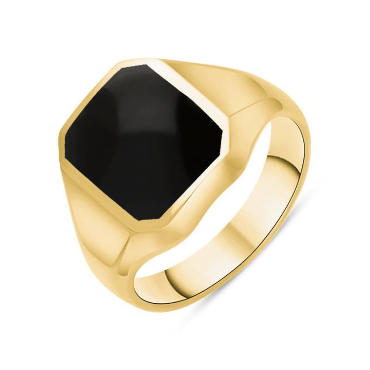9ct Yellow Gold Whitby Jet Cut Corner Signet Ring - Yellow Gold