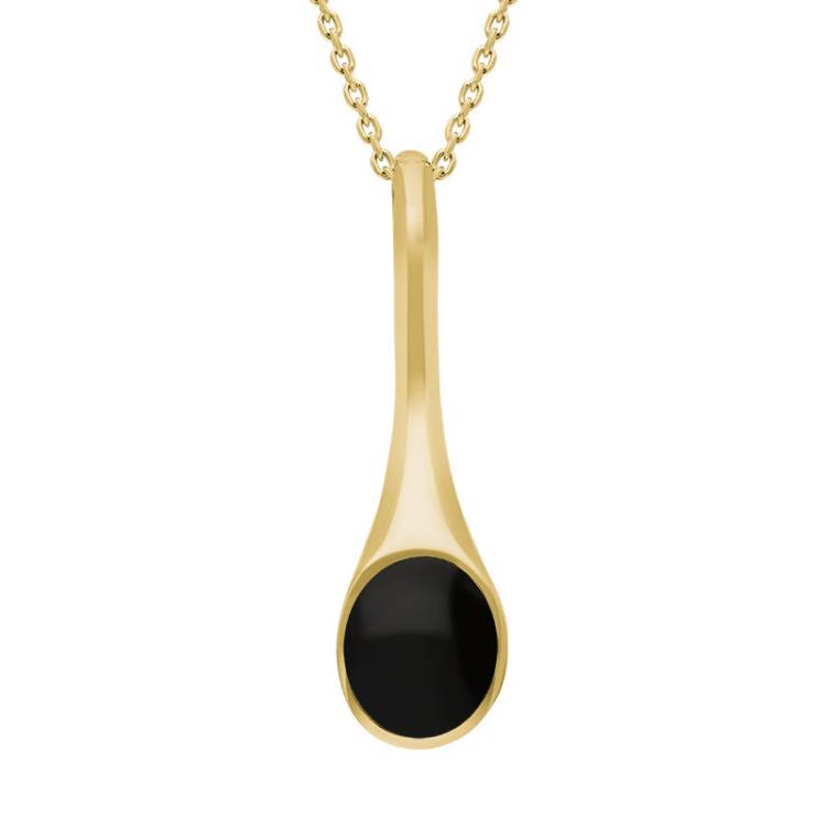 9ct Yellow Gold Whitby Jet Oval Long Drop Necklace - Yellow Gold