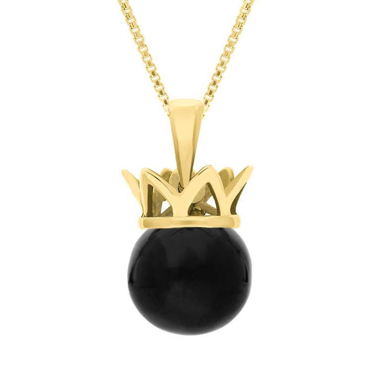 9ct Yellow Gold Whitby Jet Royal Coronet 11mm Bead Pendant - Yellow Gold