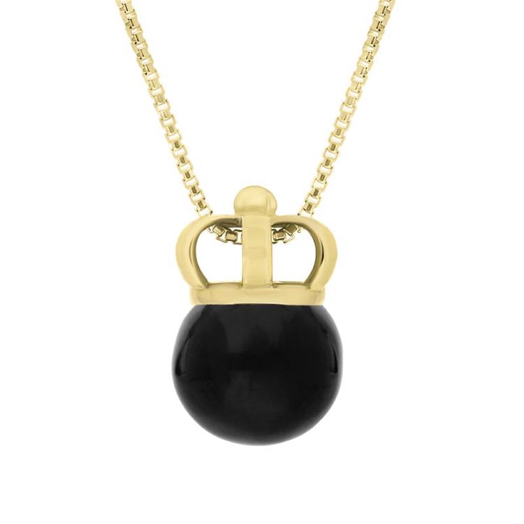 9ct Yellow Gold Whitby Jet Royal Crown 11mm Bead Pendant - Yellow Gold