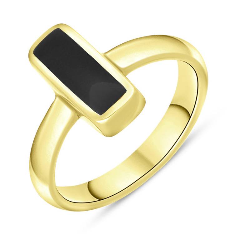 9ct Yellow Gold Whitby Jet Slim Oblong Ring - Yellow Gold