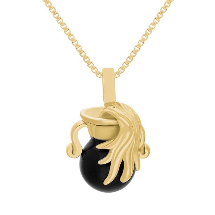 9ct Yellow Gold Whitby Jet Zodiac Aquarius 8mm Bead Pendant - Yellow Gold