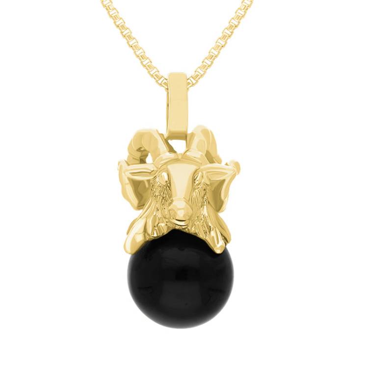 9ct Yellow Gold Whitby Jet Zodiac Aries 8mm Bead Pendant - Yellow Gold