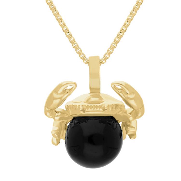 9ct Yellow Gold Whitby Jet Zodiac Cancer 8mm Bead Pendant - Yellow Gold