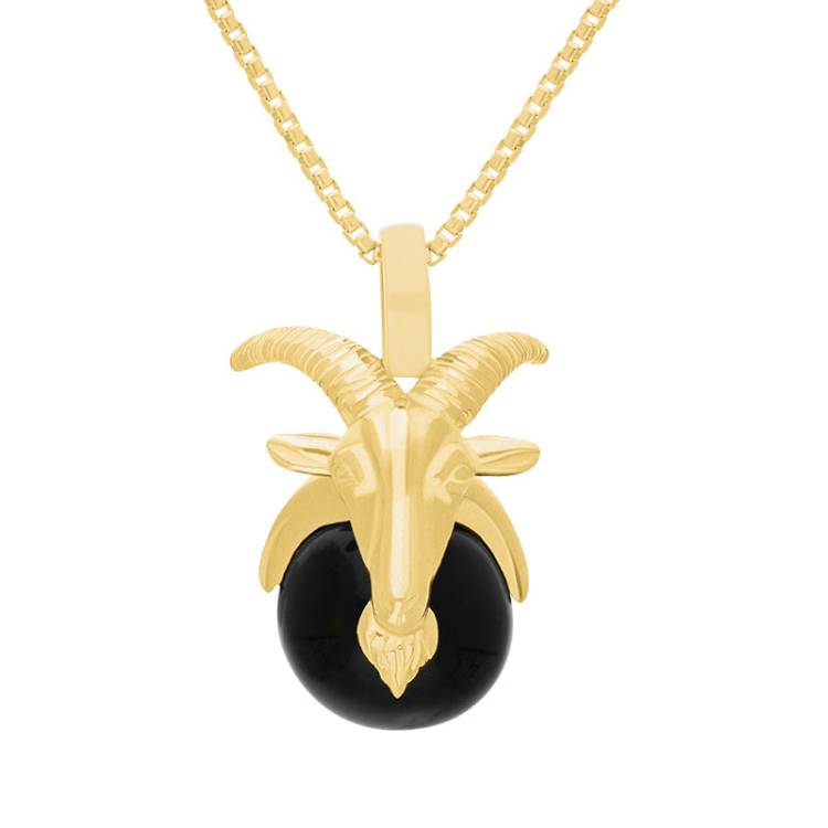 9ct Yellow Gold Whitby Jet Zodiac Capricorn 9mm Bead Pendant - Yellow Gold