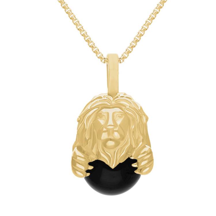 9ct Yellow Gold Whitby Jet Zodiac Leo 10mm Bead Pendant - Yellow Gold