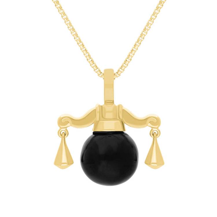 9ct Yellow Gold Whitby Jet Zodiac Libra 8mm Bead Pendant - Yellow Gold