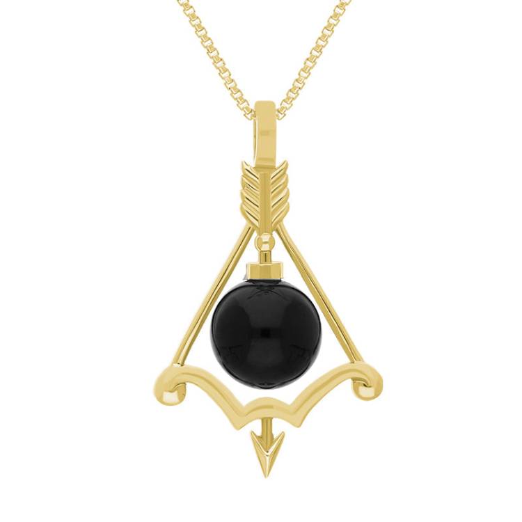 9ct Yellow Gold Whitby Jet Zodiac Sagittarius 8mm Bead Pendant - Yellow Gold