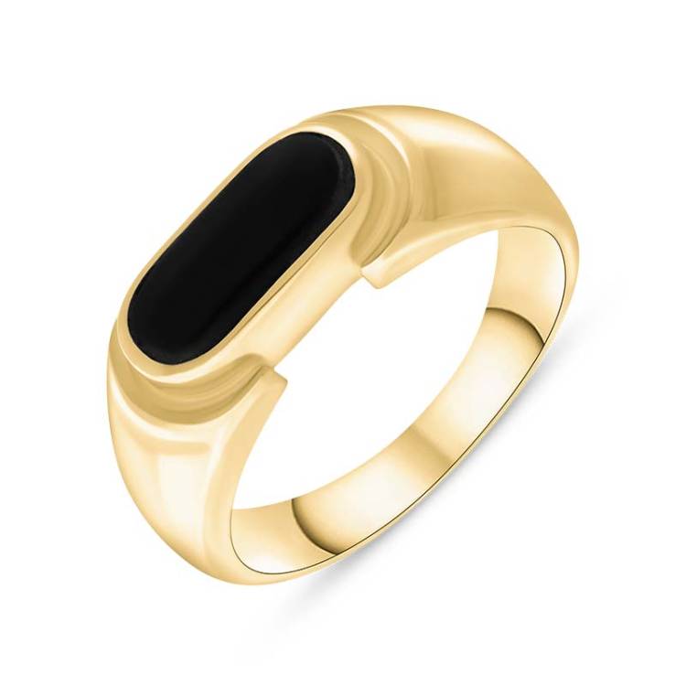 9ct Yellow Gold Whitby Jet Oval Dodgem Ring - Gold