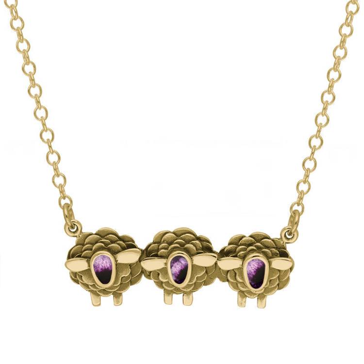 9ct Yellow Gold Blue John Three Sheep Necklace - Gold