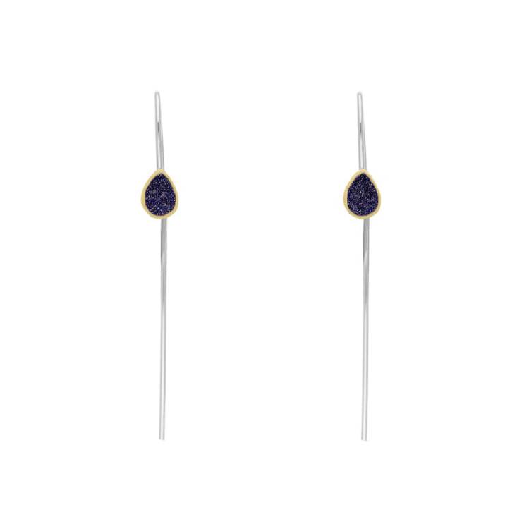 9ct Yellow Gold Sterling Silver Blue Goldstone Stepping Stones 5x7mm Pear Drop Hook Earrings